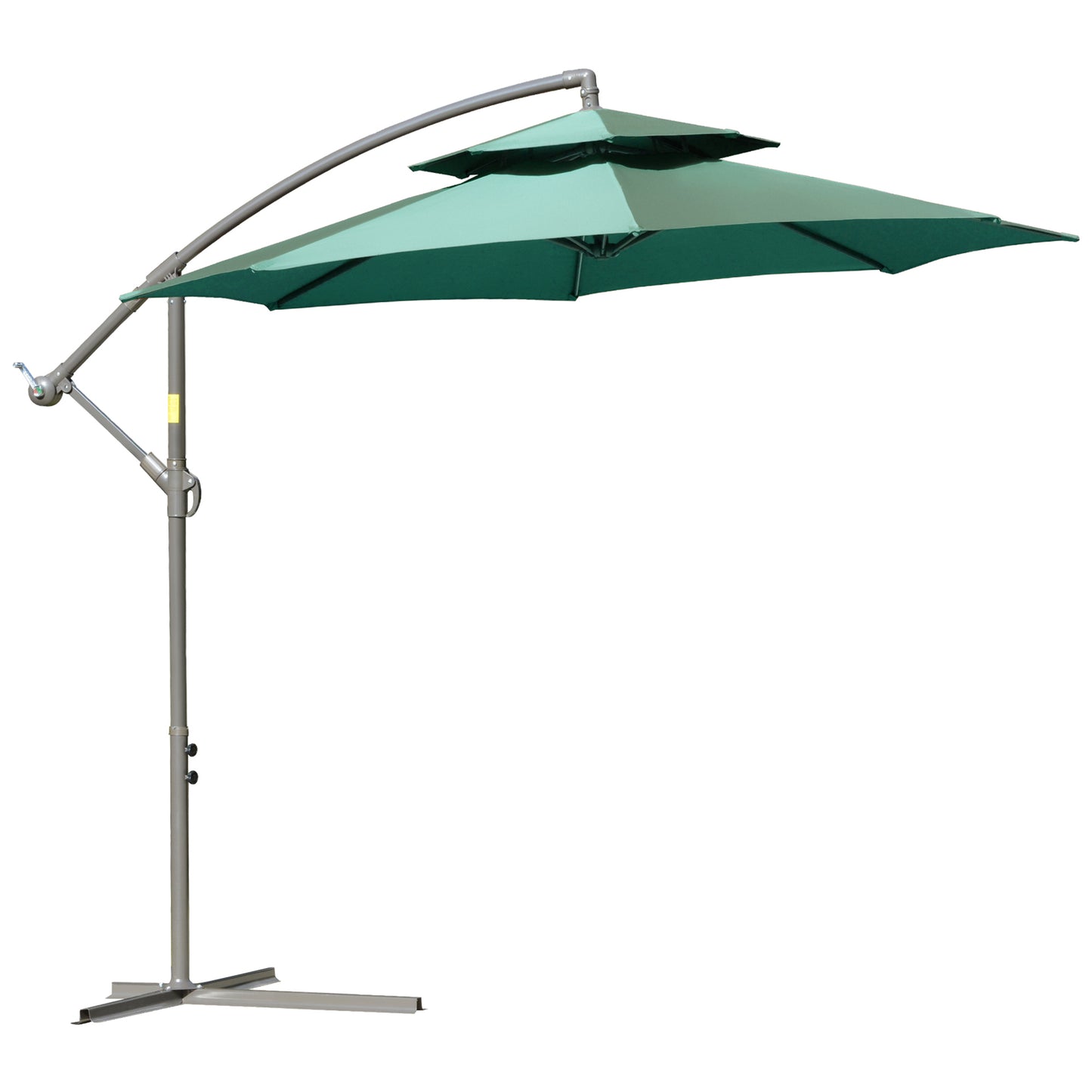 2.7m Banana Parasol Cantilever Umbrella with Crank Handle, Double Tier Canopy and Cross Base for Outdoor, Hanging Sun Shade