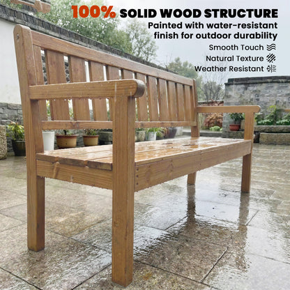 Wooden Garden Bench with Liftable Table & Shelf, 2-3-Seater Outdoor Loveseat with Fir Wood Frame, Teak