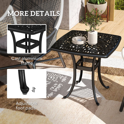 Outdoor Garden Table, Cast Aluminium Patio End Table with Umbrella Hole and Anti-slip Foot Pads for Garden, Patio, Balcony