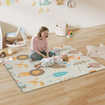 Animal-Themed Baby Plat Mat Double Sided, Foldable, Water-Resistant for Outdoor/Indoor, 177 x 146 x 1.5cm
