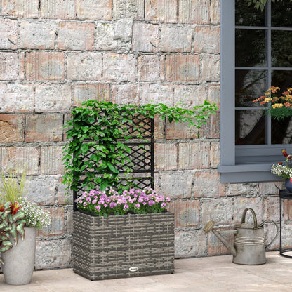 22 L Rattan Planter with Trellis, Freestanding Raised Beds for Garden with Two Plant Boxes