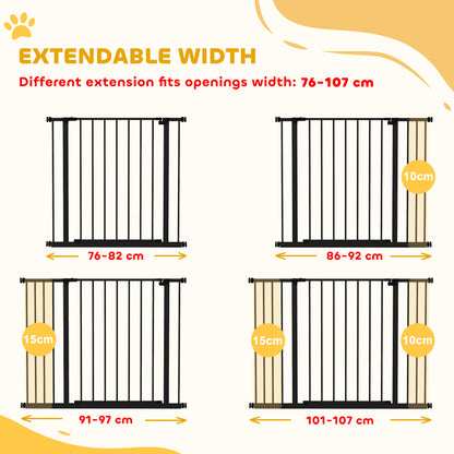 Dog Gate Pet Safety Gate Stair Barrier Pressure Mount Adjustable 76-82/86-97/101-107 cm, Black