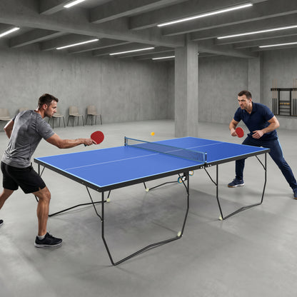 9FT Folding Tennis Table, with 8 Wheels, for Indoor Use, Blue