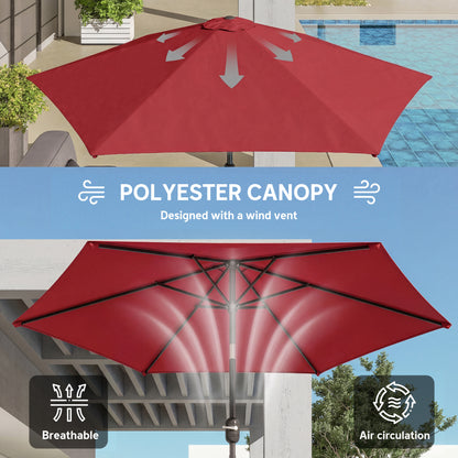 2.6 m Garden Parasol Umbrella with Aluminium Pole, Outdoor Patio Umbrella with Tilt and Crank, Vent, Wine Red