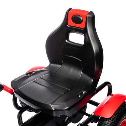 Pedal Go Kart, Kids Ride On Racer with Adjustable Seat, Inflatable Rubber Tyres, Handbrake for Ages 5-12 Years - Red