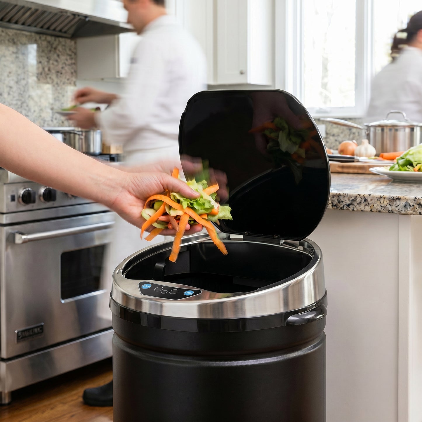 42L Automatic Motion Sensor Rubbish Bin with Fingerprint Resistant, Stainless Steel, Black