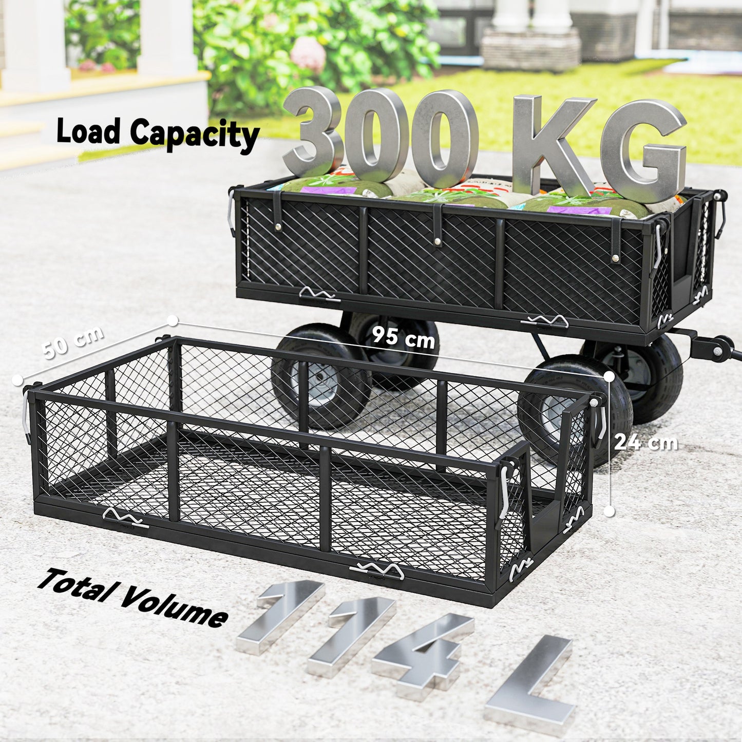 114L Steel Frame Garden Cart Trolley - Black