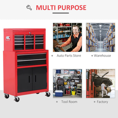 Tool Chest, Metal Tool Cabinet on Wheels with 6 Drawers, Pegboard, Top Chest and Roller Cabinet Combo, 61.6 x 33 x 108cm