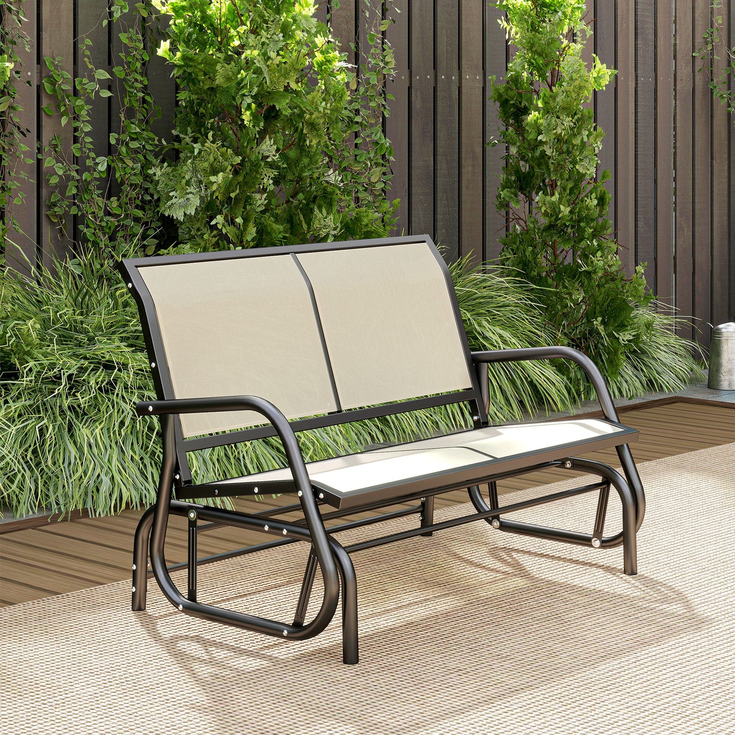 2-Person Outdoor Glider Bench Patio Double Swing Gliding Chair Loveseat w/Power Coated Steel Frame for Garden Patio Porch