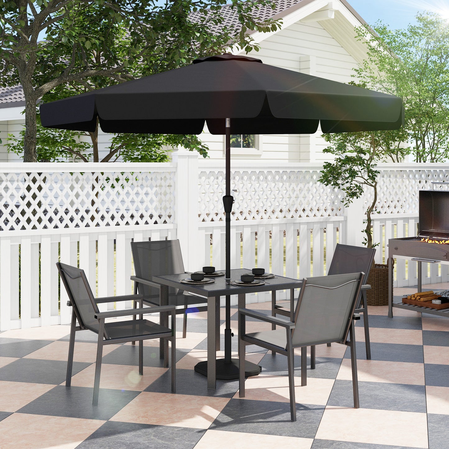 Five-Piece Metal Dining Set, with Glass-Top Table - Grey