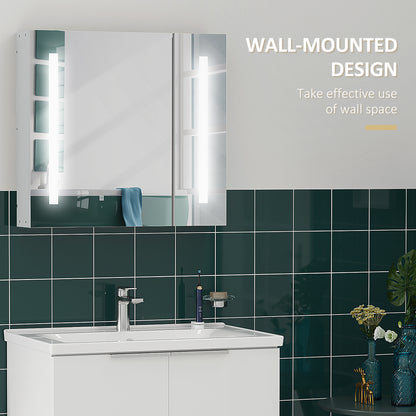 Illuminated Bathroom Mirror Cabinet 650 x 700Hmm LED Bathroom Mirror with Lights Touch Switch, Adjustable Shelf, USB Charge