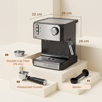Espresso Machine, 20-Bar Semi Automatic Cappuccino Coffee Maker with Frother Wand, 1.6 L Water Tank, Black