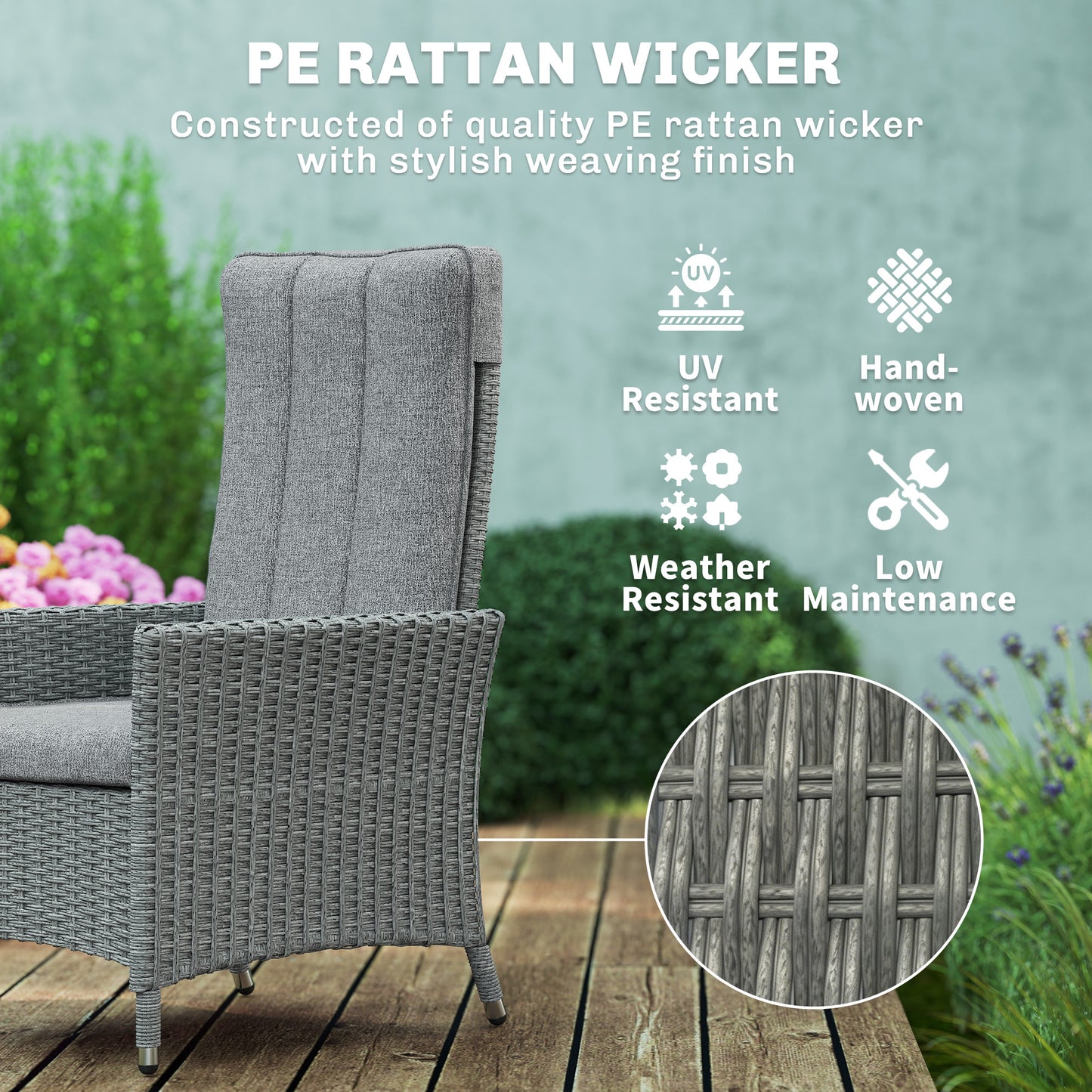105°-150° Reclining Rattan Chair - Light Grey