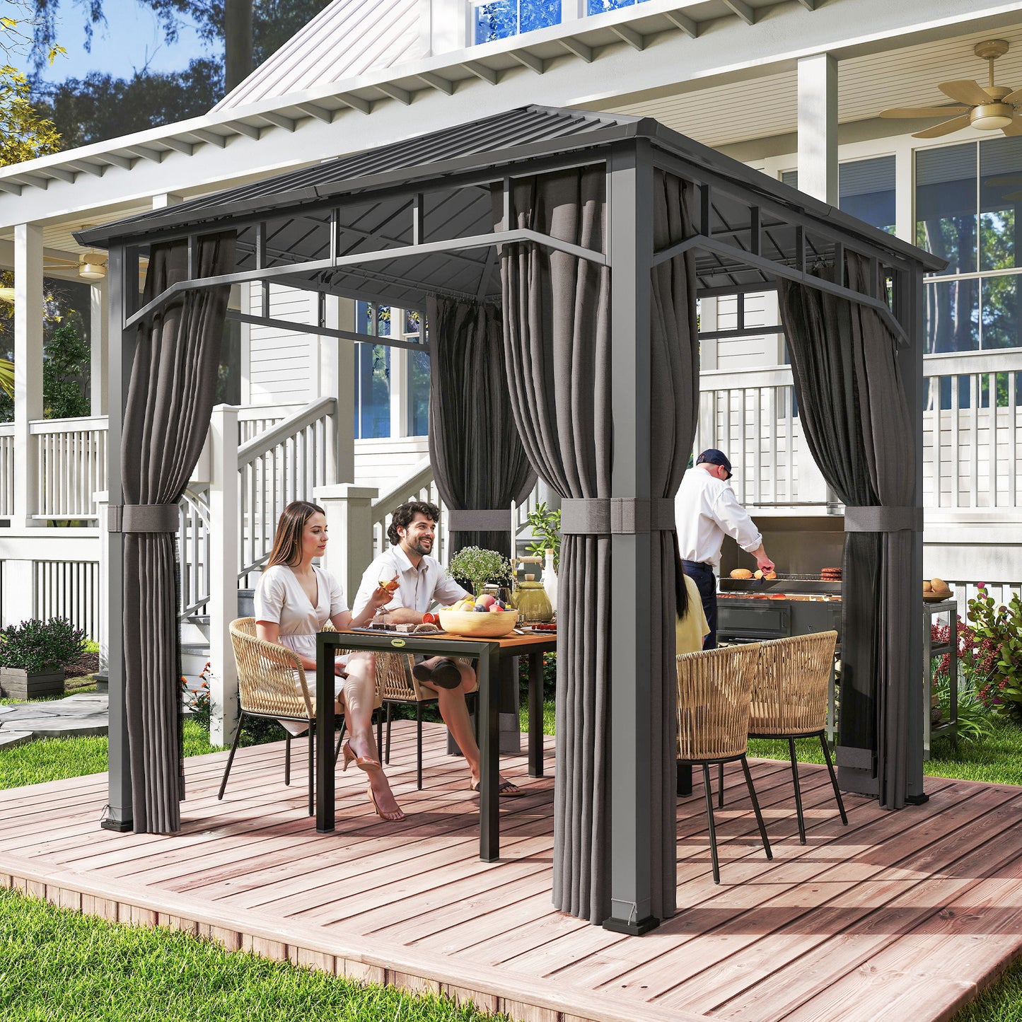 2.5 x 2.5 m Hardtop Gazebo with Galvanised Steel Roof, Waterproof Permanent Pavilion Garden Gazebo
