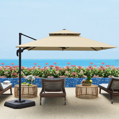 2.7 x 2.7 m Cantilever Parasol with Aluminium Frame, Crank and Tilt, 360-Degree Rotation, Double Top Garden Umbrella