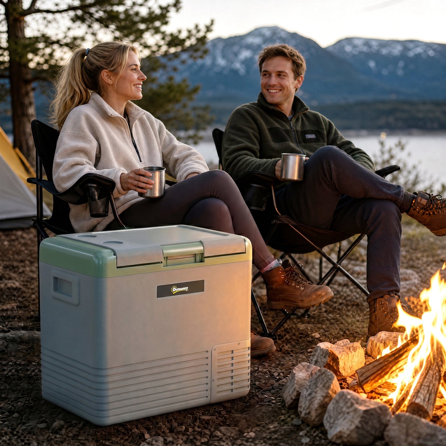 50L Portable Car Refrigerator - Light Green and Grey