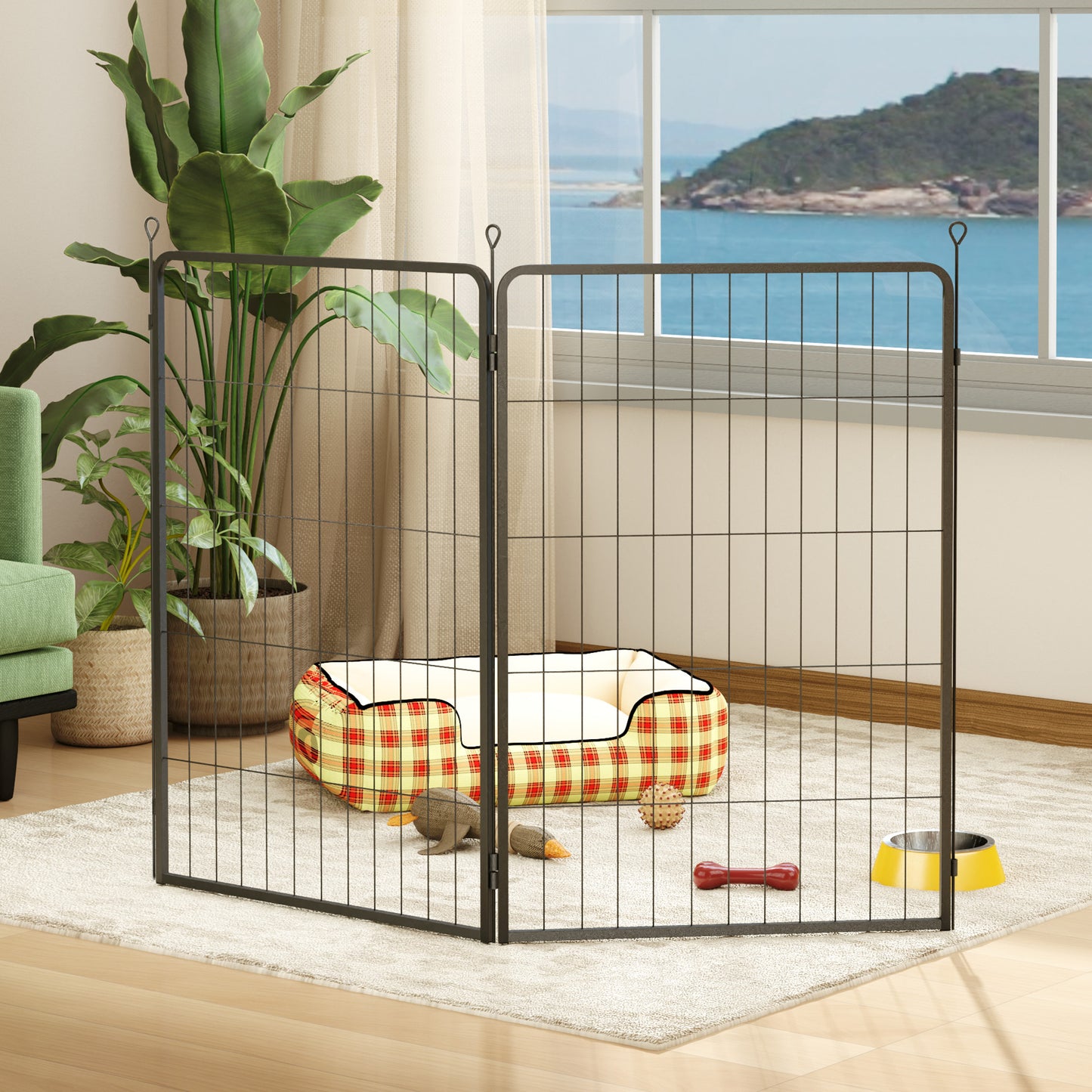 Two-Piece Dog Pen Expansion Pack for Large Dogs, 100cm Tall Animal Pen with Three Connecting Stakes