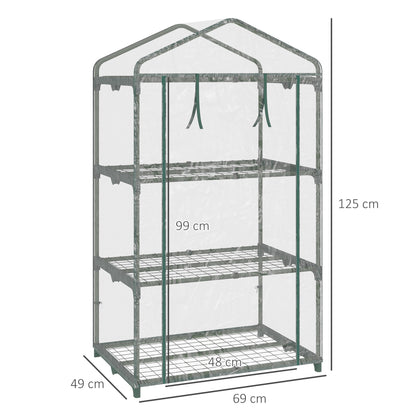 3 Tier Mini Greenhouse Portable Garden Grow House with Roll Up Door and Wire Shelves, 69L x 49W x 125H cm, Clear