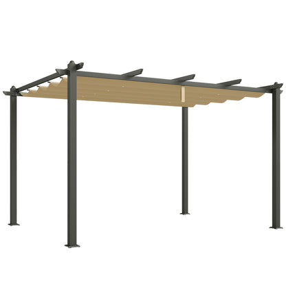 3 x 4m Aluminium Pergola, with Retractable Roof - Khaki