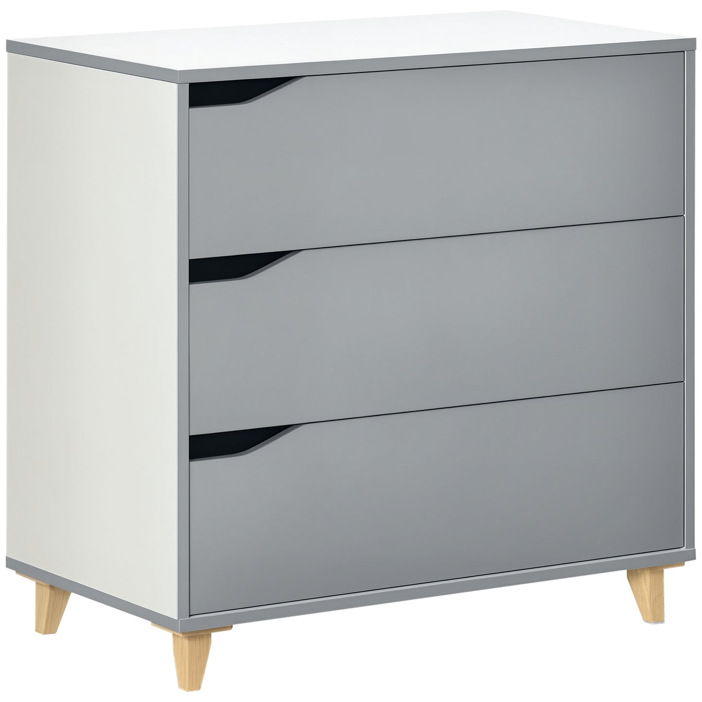Drawer Chest, 3-Drawer Storage Cabinet Unit with Pine Wood Legs for Bedroom, Living Room, 75cmx42cmx75cm, Grey