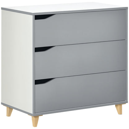 Drawer Chest, 3-Drawer Storage Cabinet Unit with Pine Wood Legs for Bedroom, Living Room, 75cmx42cmx75cm, Grey