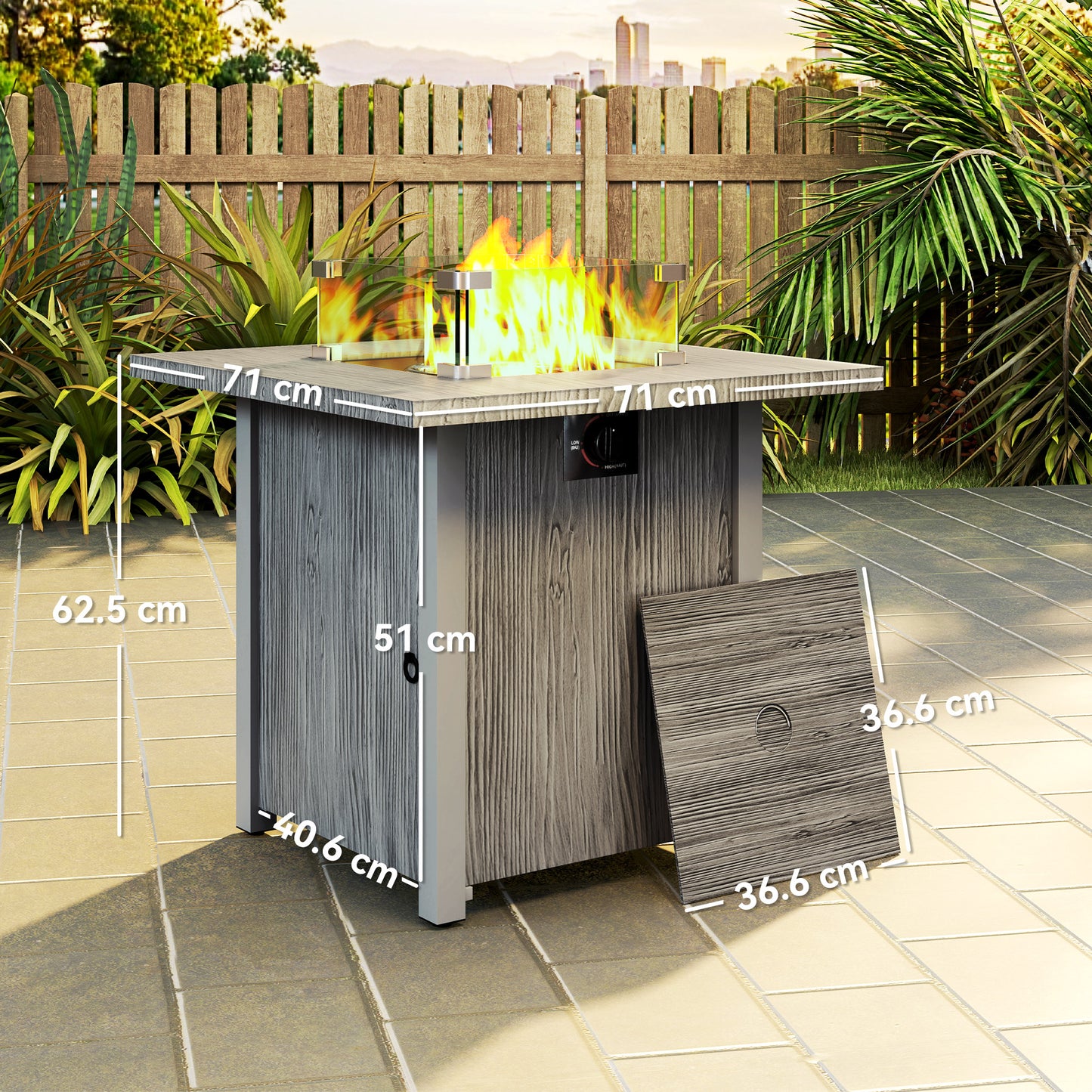 50,000 BTU Gas Fire Pit Table, with Cover - Dark Grey