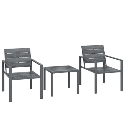 3 Pieces Garden Bistro Set for 2, Outdoor Bistro Table and Chairs with Metal Frame, Plastic Patio Furniture Set