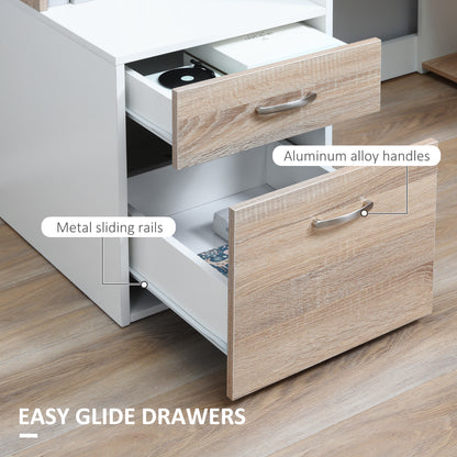 Computer Desk with Drawers and Storage Shelves, Office Desk Writing Table with Printer Stand