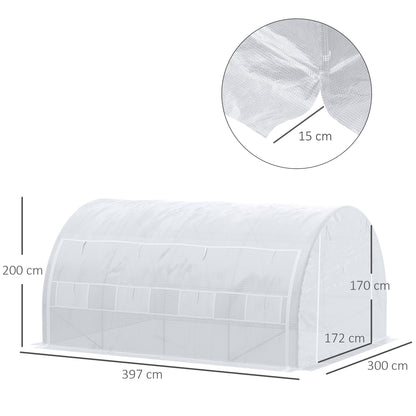 4 x 3 x 2 m Polytunnel Greenhouse with Roll-up Side Walls, Walk-in Grow House Tent with Steel Frame, Reinforced Cover