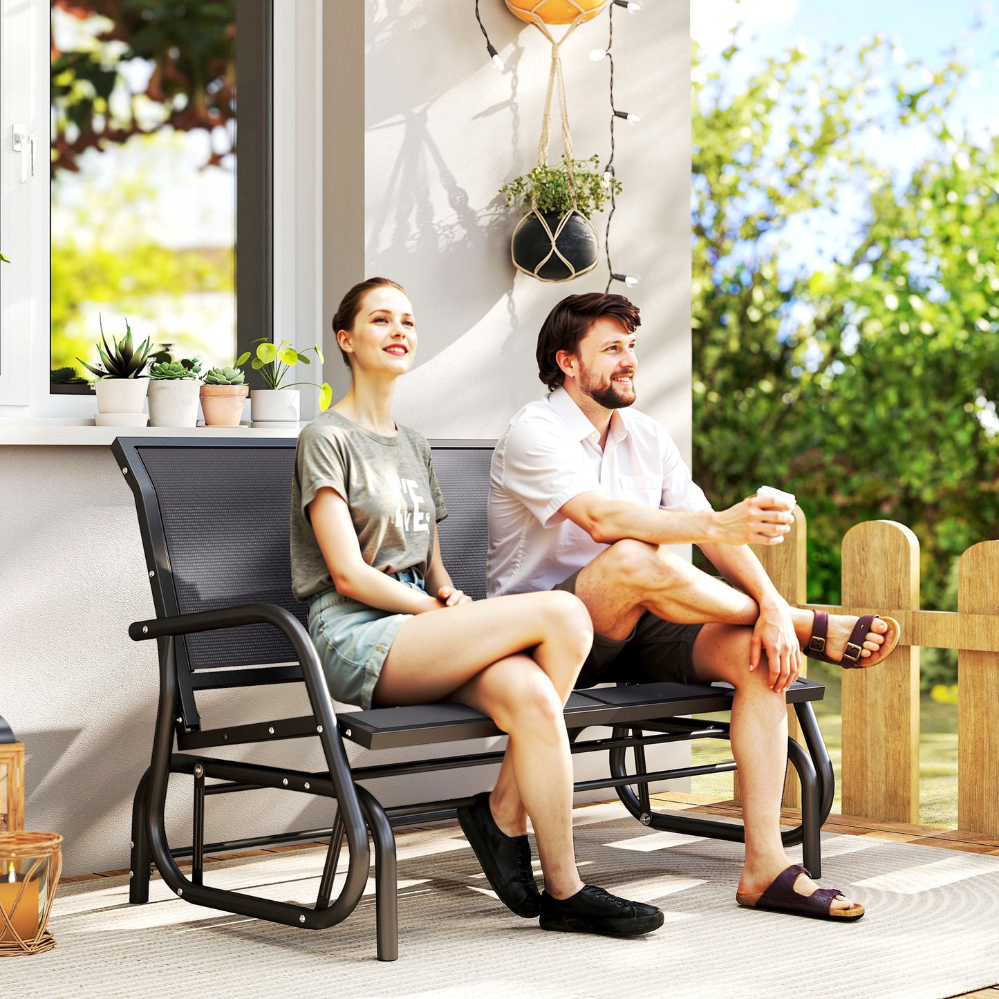 2-Person Outdoor Glider Bench Patio Double Swing Gliding Chair Loveseat w/Power Coated Steel Frame for Garden Patio Porch