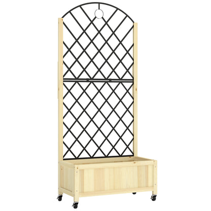 Raised Garden Bed with Metal Trellis, Wooden Elevated Planter Box with Lockable Wheels, Outdoor Raised Planter, Natural