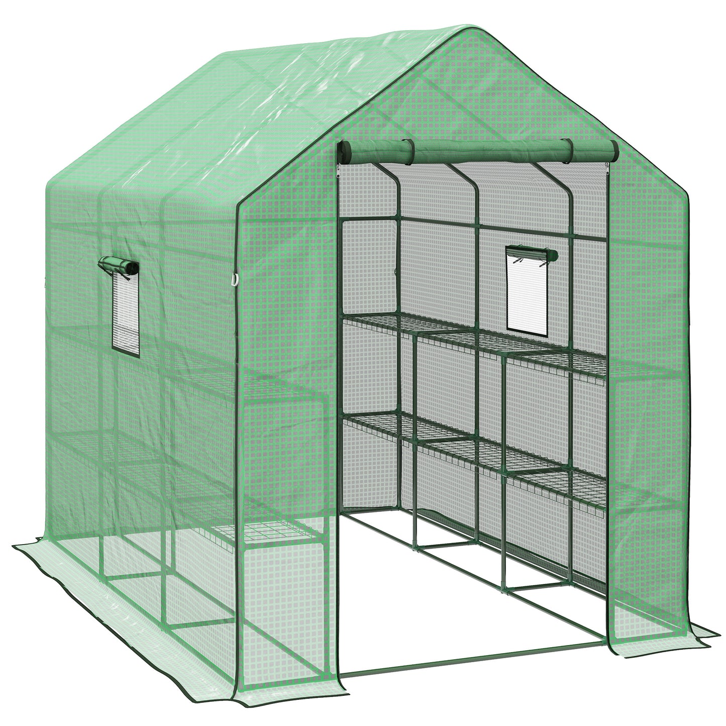 Walk-in Greenhouse with 3 Tier 12 Shelves, Small Greenhouse with Reinforced PE Cover