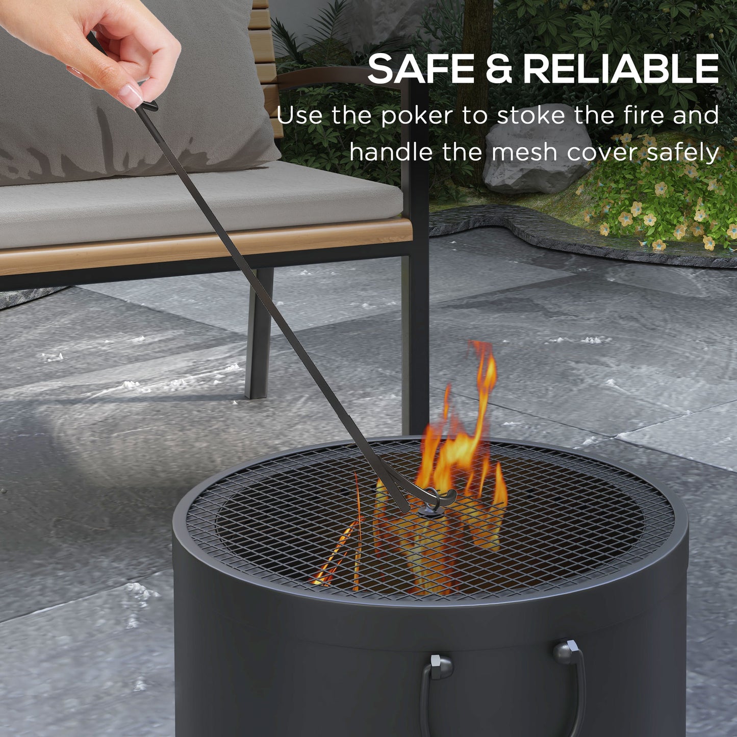 Smokeless Fire Pit, 38cm Portable Wood Burning Firepit with Spark Screen and Poker