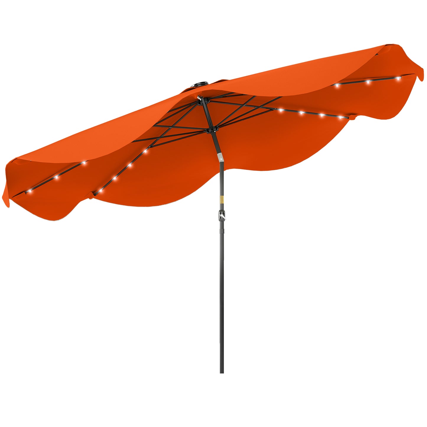 Solar Patio Umbrella with LED and Tilt, Outdoor Market Table Umbrella Parasol with Crank, 3 x 3 (m), Orange