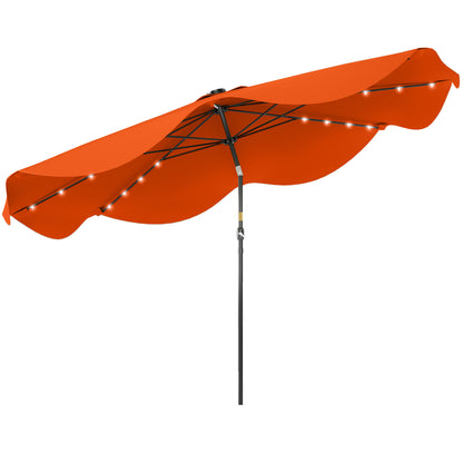 Solar Patio Umbrella with LED and Tilt, Outdoor Market Table Umbrella Parasol with Crank, 3 x 3 (m), Orange