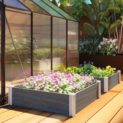 Vinyl Raised Garden Bed Kit, 3 x 3 x 1ft Modular Elevated Garden Box with Slotting Legs and Open Bottom, Dark Grey