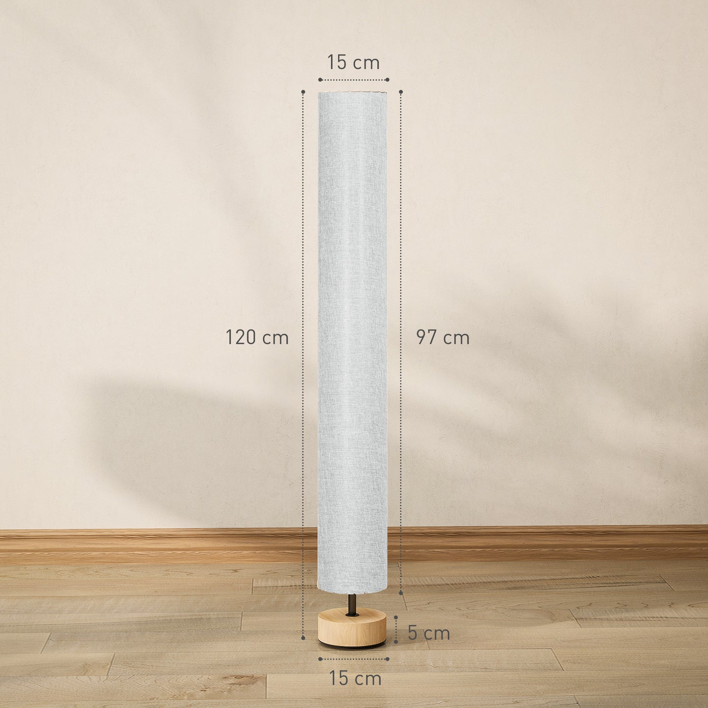 Floor Lamp for Living Room, 47" Modern Standing Lamp with Linen Shade, Wooden Base, Grey