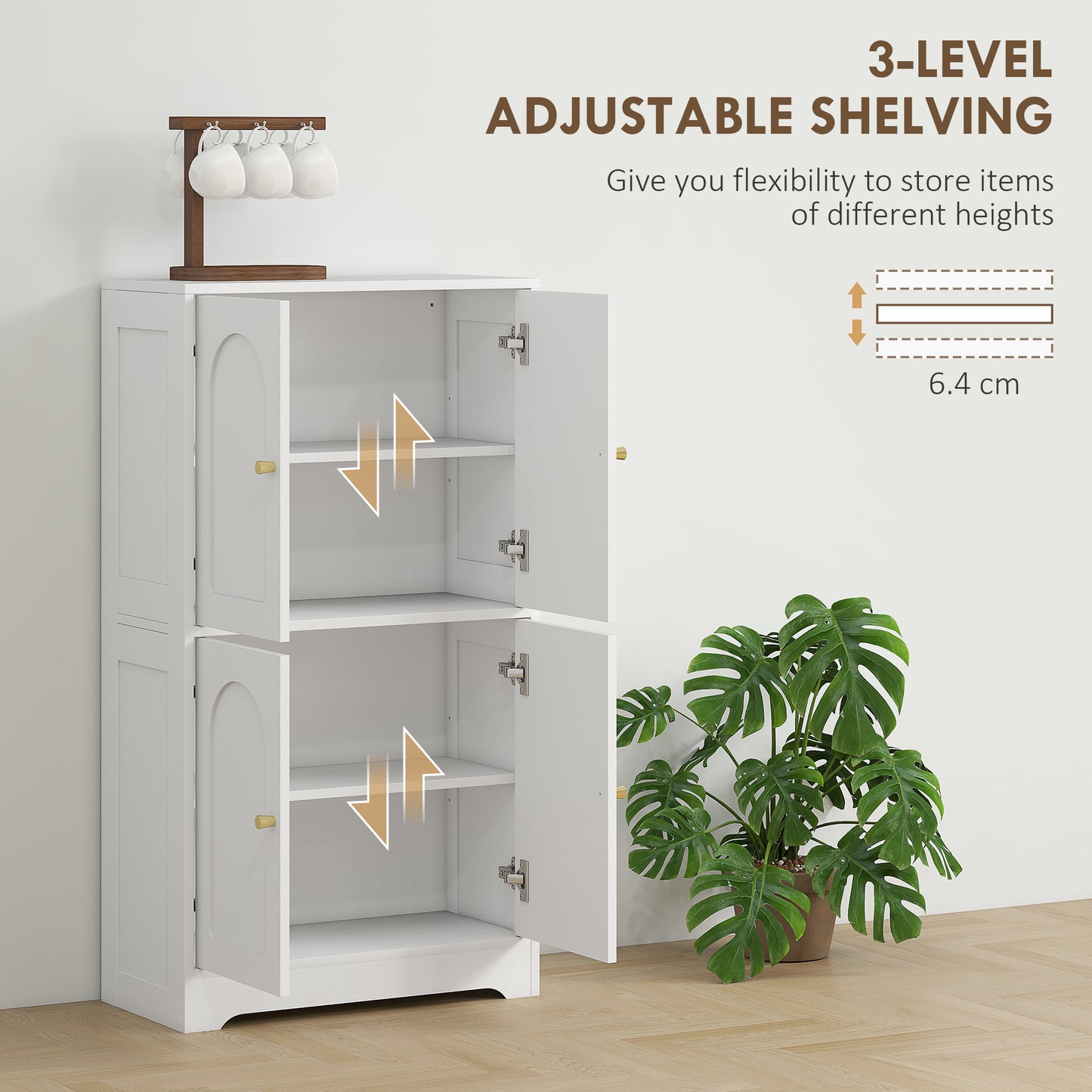 4-Door Kitchen Storage Cabinet with Adjustable Shelves - White