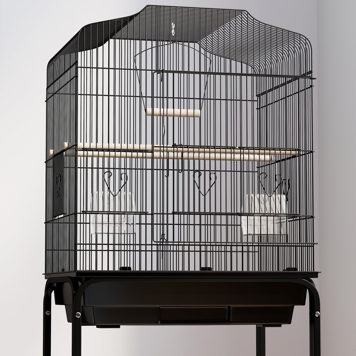 Bird Cage Budgie Cages for Finch Canary Parakeet with Stand Wheels Slide-out Tray Accessories Storage Shelf, Black