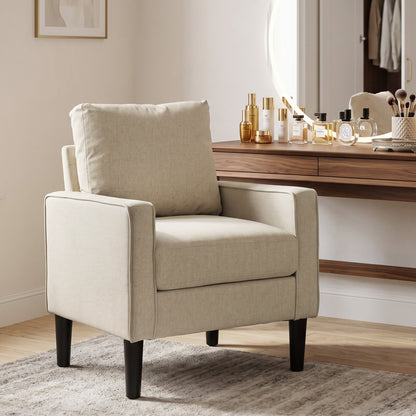 Accent Chair, Removable Pillow Linen Armchair with Comfy Spring Cushion for Living Room, Bedroom, Study, Cream