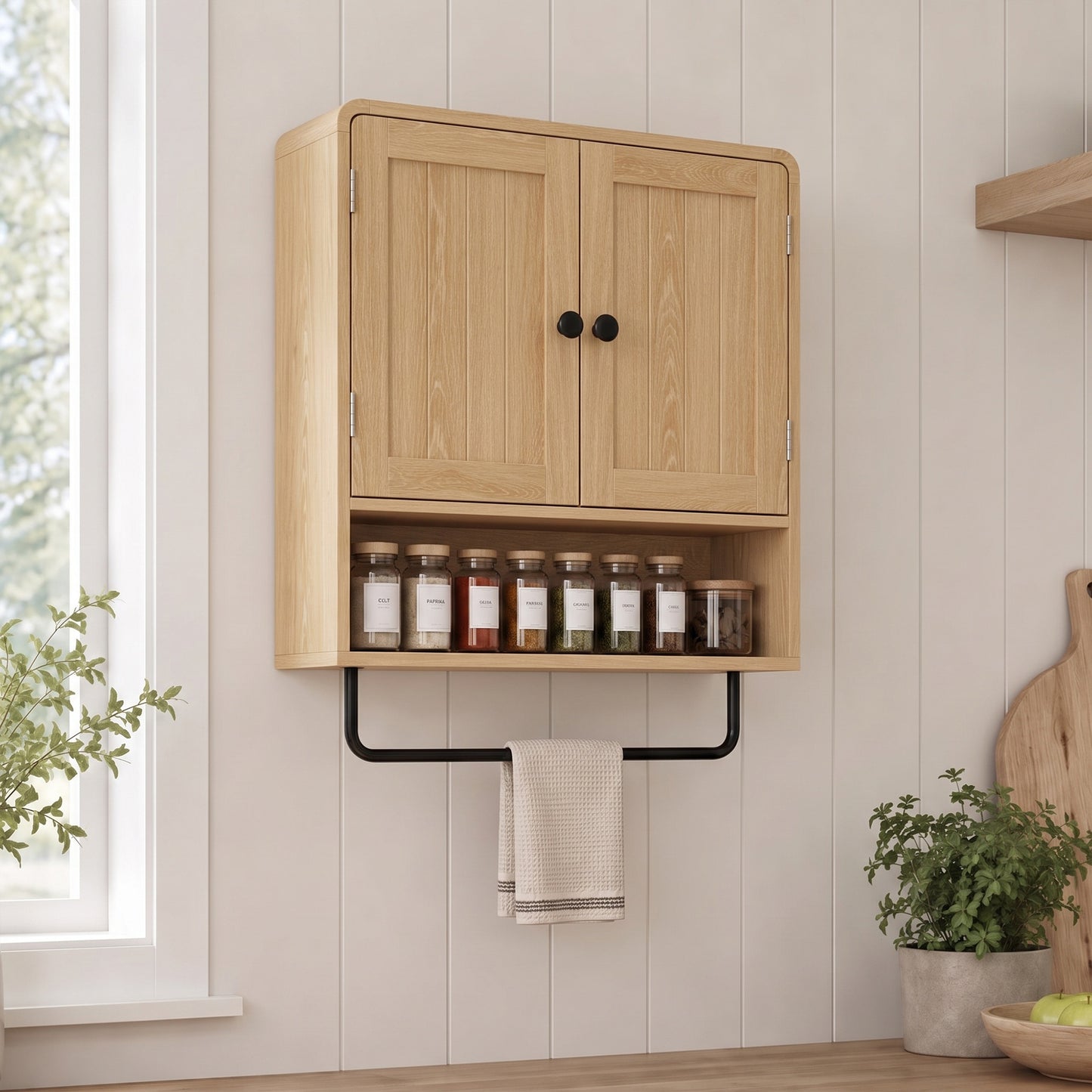 Bathroom Cabinet Wall Mounted, Bathroom Wall Cabinet with 2 Doors, Adjustable Shelf Storage for Toilet, Oak