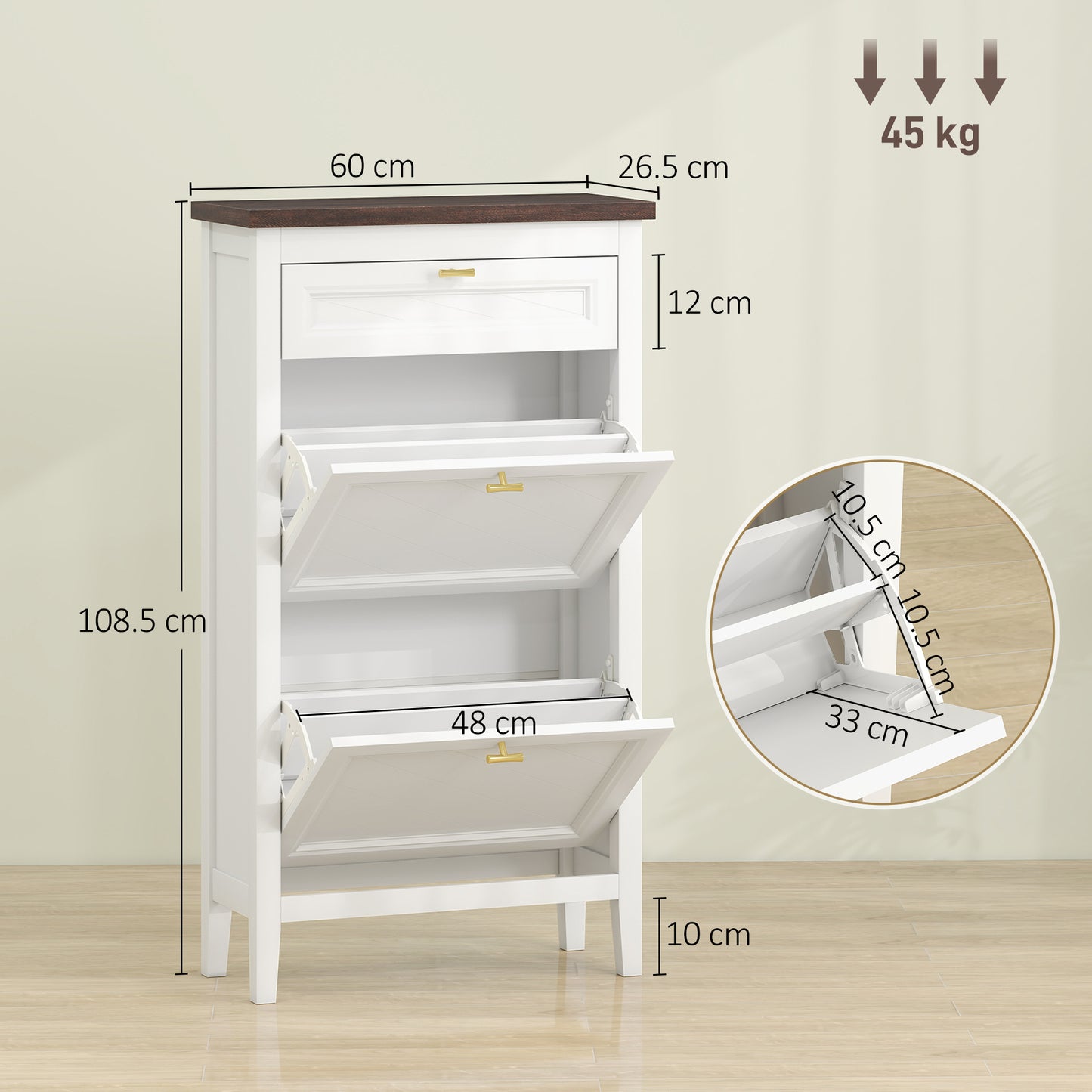 Shoe Cabinet with 2 Flip Drawers, Farmhouse Narrow Shoe Storage Cabinet with Adjustable Shelves, White