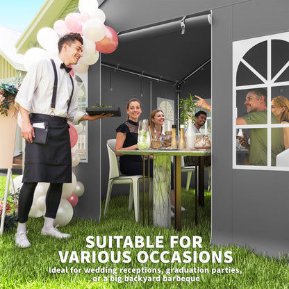 3 x 3 m Party Tent, Outdoor Canopy Tent Shelter with Removable Sidewalls, 4 Zipped Doors, for Parties, Wedding, Grey