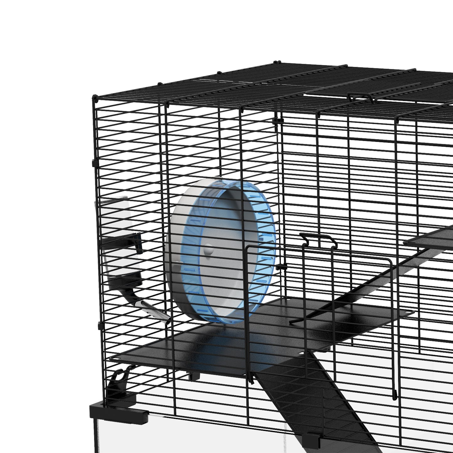 3 Tiers Hamster Cage, Gerbil Cage with Deep Glass Bottom, Non-Slip Ramps, Platforms, Hut, Exercise Wheels, Water Bottle