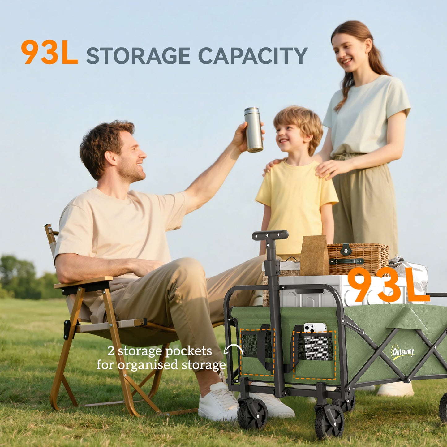 93L Festival Trolley on Wheels, Garden Folding Trolley Cart