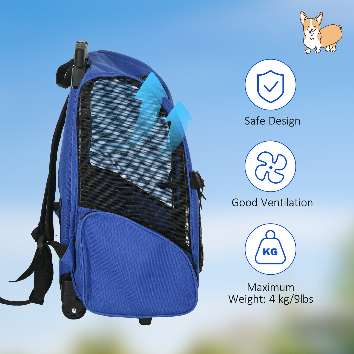 2 in 1 Dog Backpack and Trolley, Pet Travel Backpack Cat Dog Carrier with Telescopic Handle