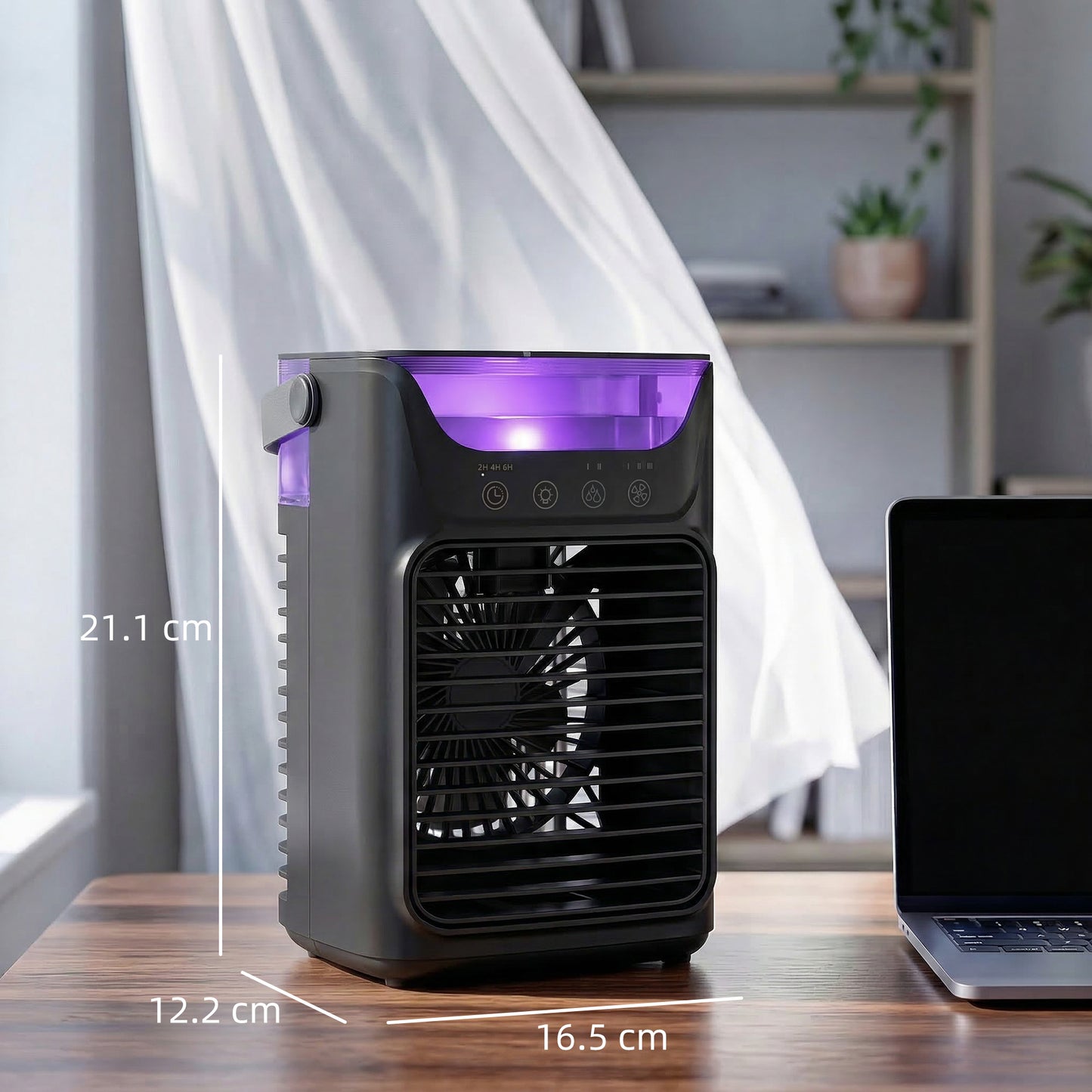 Air Cooler with Adjustable Head, Portable Air Conditioner with 3 Wind Speed, 2 Cool Mist, RGB Light, Black