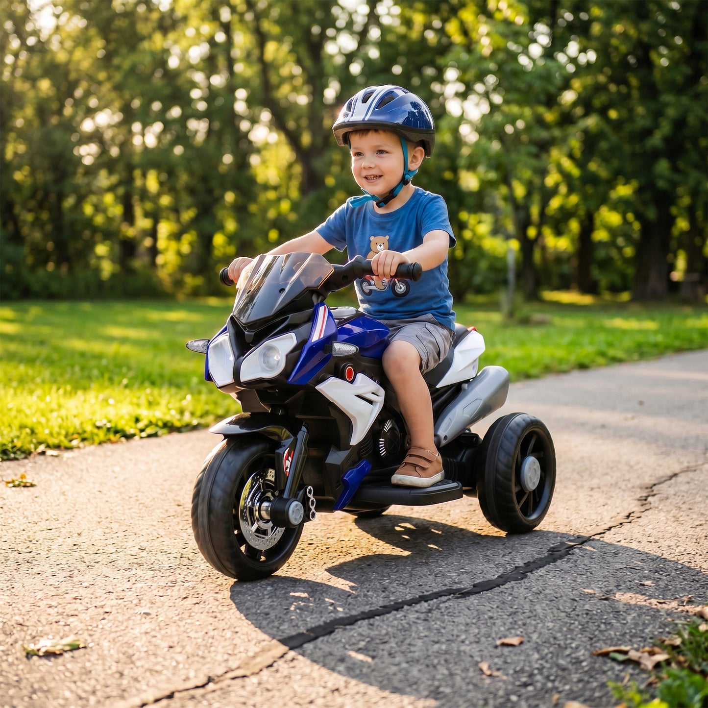 Kids Electric Motorcycle, 6V Ride on Motorcycle with 3 Wheels, LED Headlight, Music, Horn for Boys Girls 3-5 Y, Blue