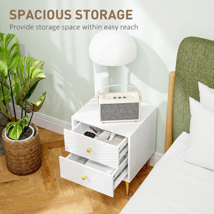 Elegant Two-Drawer Bedside Table - White/Gold-Tone