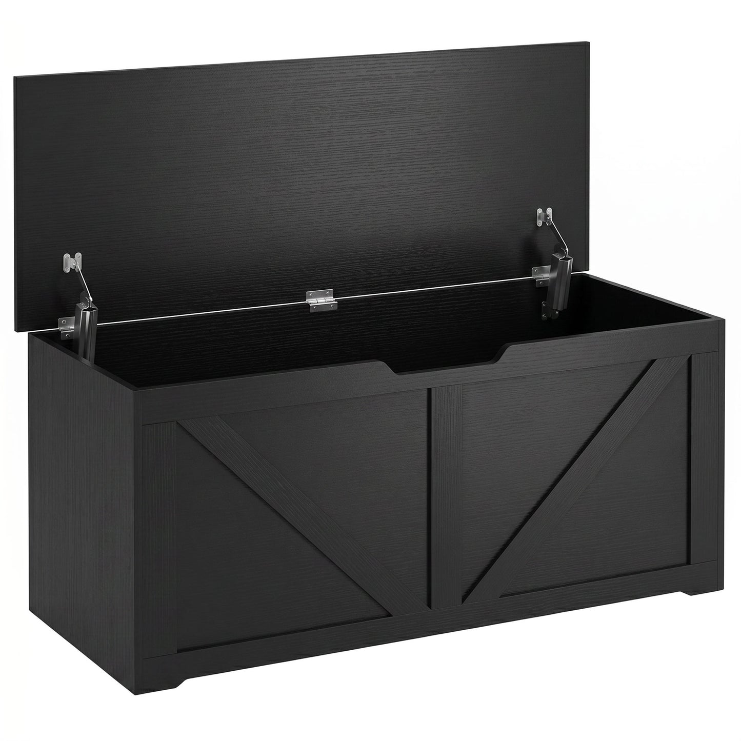 127L Home Storage Box, with Safety Hinges - Black Wood-Effect